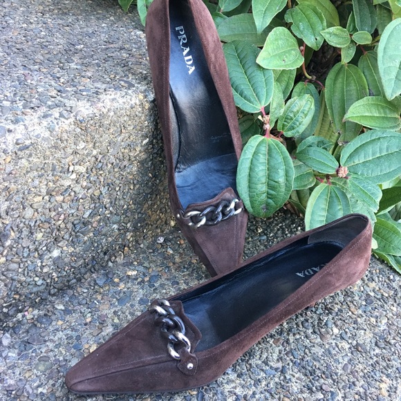 Prada Brown Suede Heels 11 - Picture 1 of 5